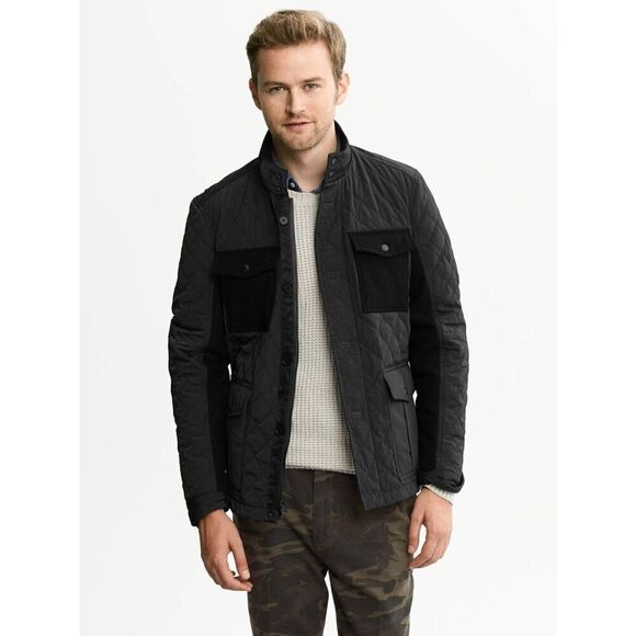 Banana Republic Black Mixed Media Quilted Coat - Picture 1 of 6